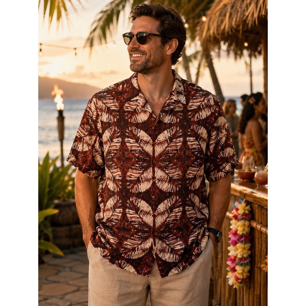 Caribbean Pure Silk Men's 3XB Hawaiian Shirt 100% Silk Tropical Camp Button Up
